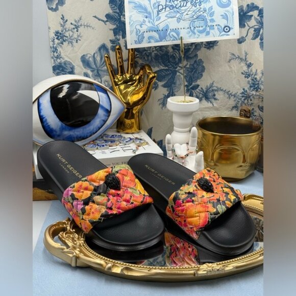 🆕 KURT GEIGER LONDON 🧿 NWOB Meena Eagle Black Floral Print Slides, Sz 37 US 7 - Picture 3 of 13